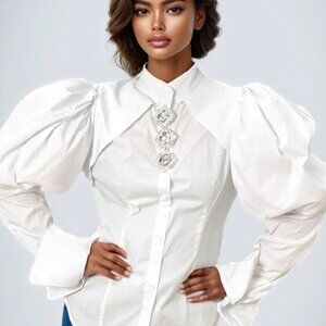 White Puff Sleeve Diamond Top
